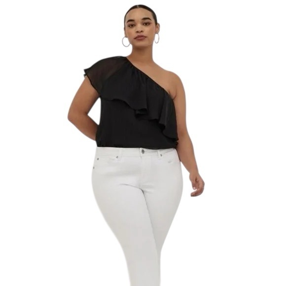 torrid Tops - Torrid One Shoulder Metallic Pinstripe Top w/ Ruffles Size 2XL